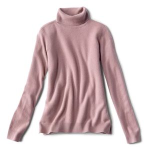 Orvis 100% Cashmere Sweater in color light eggplant (light pinkish purple)